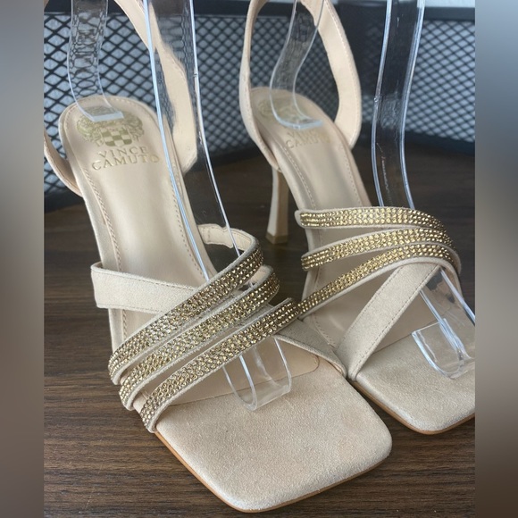 Vince Camuto - Brevern Rhinestone - Tan Trim Strappy Sandals - Size 7 - Picture 6 of 16